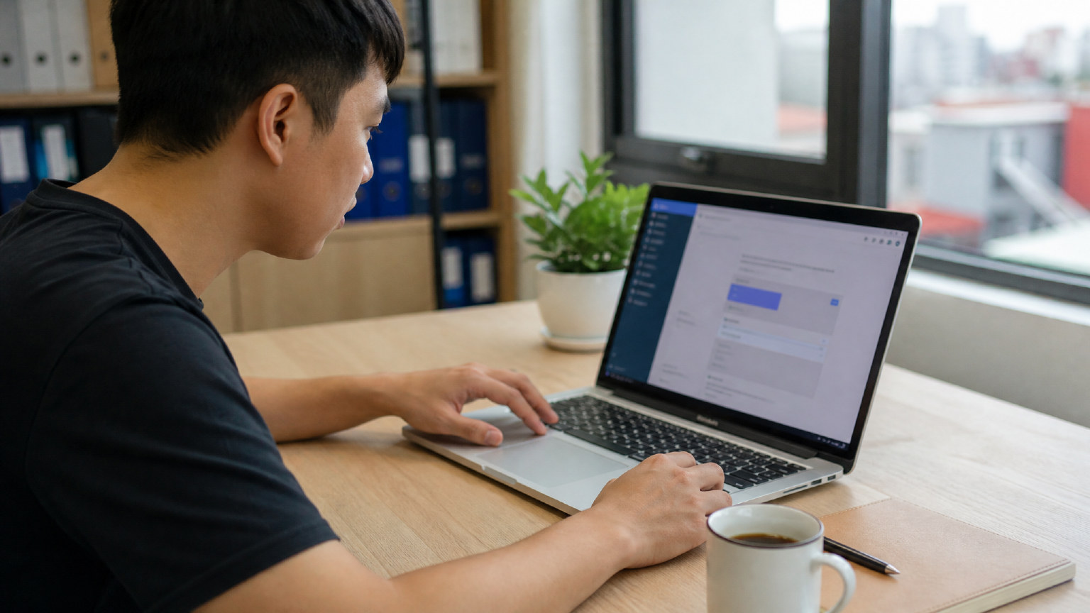 Người dùng mở đúng nơi làm việc trên laptop